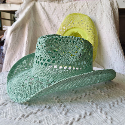 hats straw cowgirl western hat  mexican hat  retro curling hat western cowboy hat outdoor riding hat travel sports hat Good Vibrations