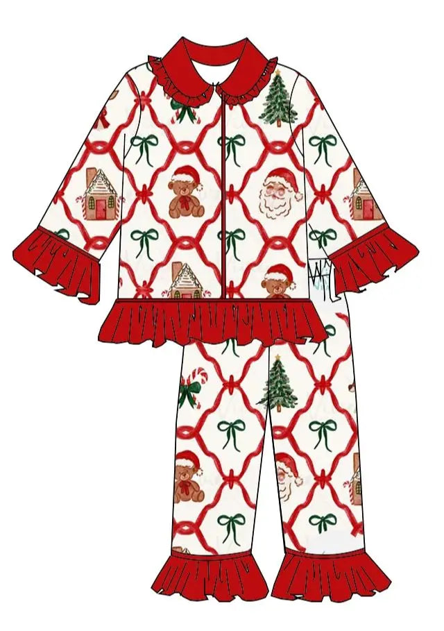 Boutique Children Candy Gifts Cookies Pajamas Sets Kids Christmas Pjamas Button Boys Girls Sleepwear Outfits Good Vibrations