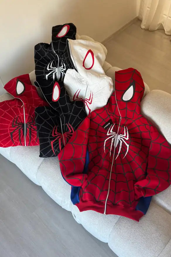 American Spider 3D Foaming Embroidery Zipper Hoodie Y2K Retro Gothic Harajuku Women Zip Up Jacket Hoodies Sweatshirt Men Clothes Good Vibrations