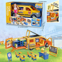 Toy Model Ambulance School Bus Puzzle Inertia Toy Car Playhouse Doctor Toy Car Model with Doll Accessories Christmas Gift Good Vibrations