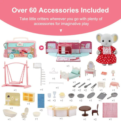 Dollhouse Koala Tour Bus Diary Girl Play House Toy Diy Bedroom Dresser Dining Kitchen Bathroom Shop Pretend Family Toys Girls Good Vibrations