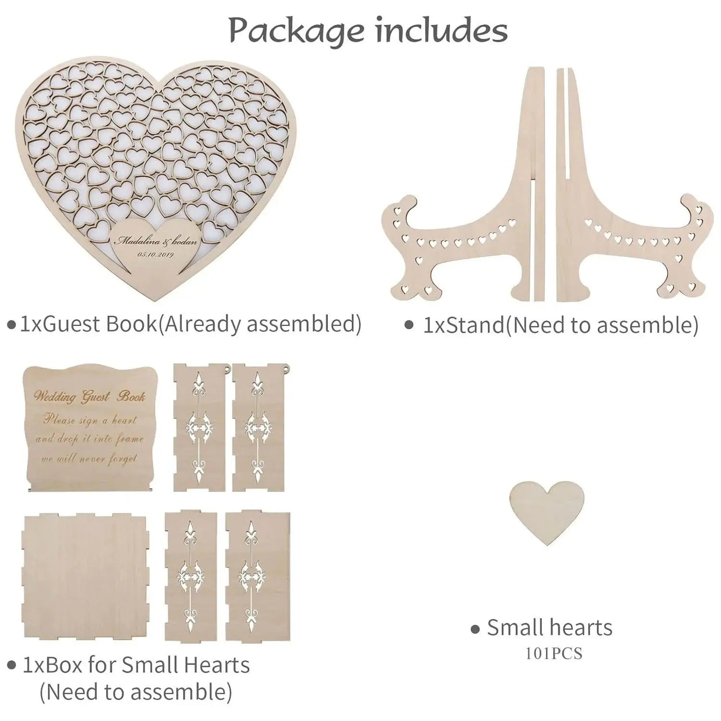 1Pcs Wood Wedding Guest Book Heart Wedding Guest Book Alternative with Box and Small Hearts for Wedding Anniversary Supplies Good Vibrations