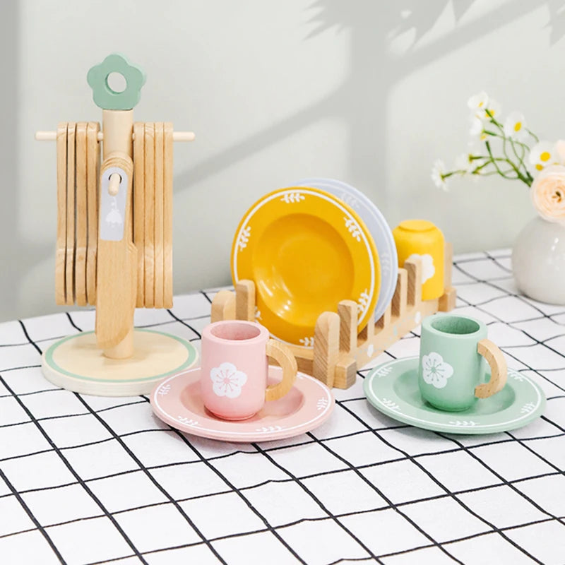 Baby wooden toy Kitchen toy wooden tableware set toy baby role play Educational Cosplay preschool toy gifts for kids Good Vibrations