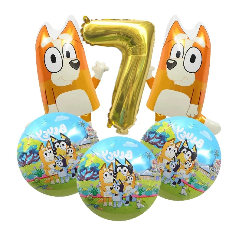 Bluey Christmas Birthday Party dinnerware Disposable Banner Cake Topper Hanging Flag bluey number Balloons Birthday Decoration Good Vibrations