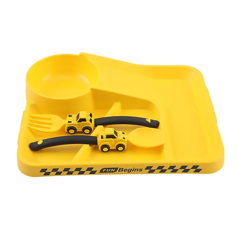 Children's Feeding Dish Set of Dishes for Baby Stuff Suction Cup Plate Aesthetic Tableware for Kids Plates Utensils Dinner Kit Good Vibrations