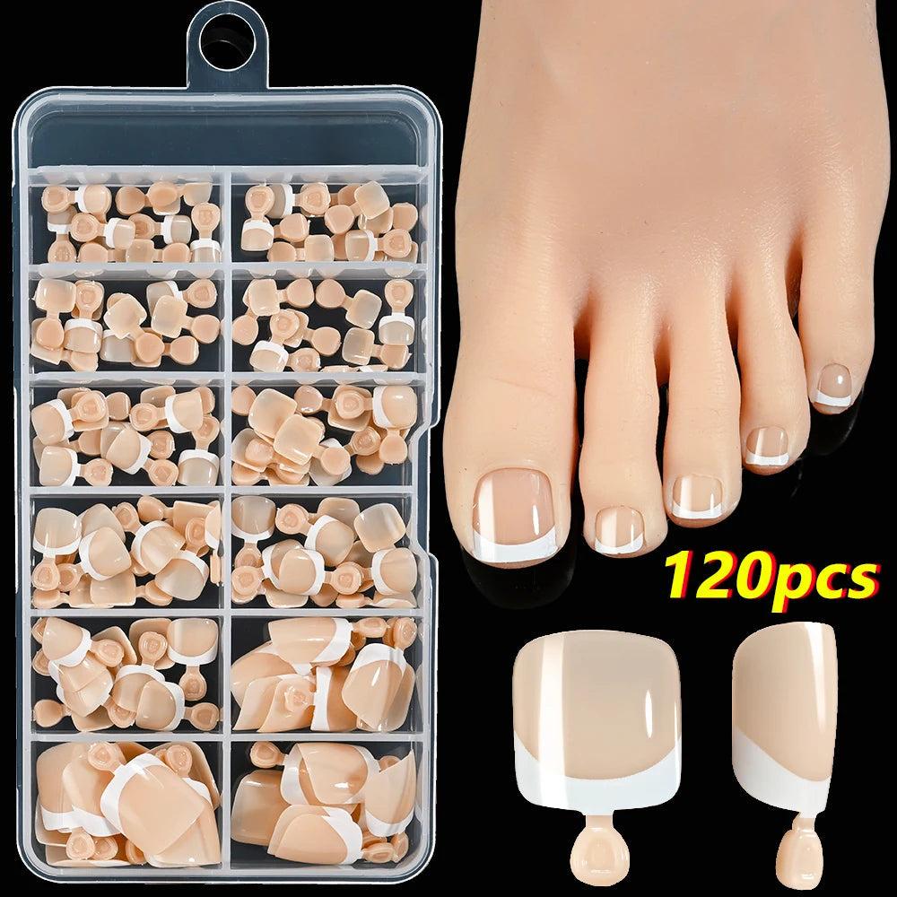 120Pcs French Short Square Artificial Press On Toenails Nude Pink Full Cover False Toe Nails Fake Toe Nail Extension For Women Good Vibrations