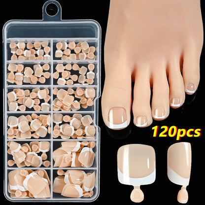 120Pcs French Short Square Artificial Press On Toenails Nude Pink Full Cover False Toe Nails Fake Toe Nail Extension For Women Good Vibrations