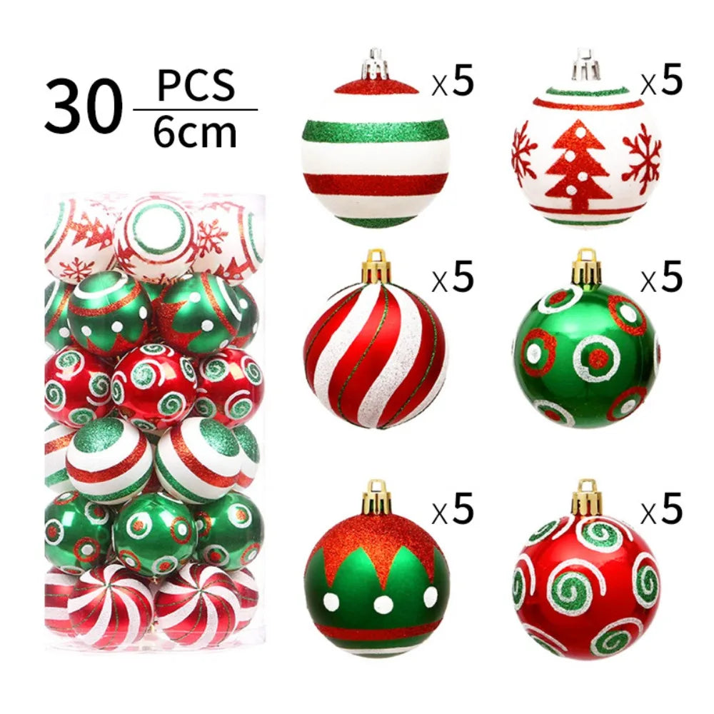 30PCS New Plastic Christmas Balls 6cm Multicolor Tree Pendant Ornaments DIY Gifts Party Supplies Xmas Good Vibrations
