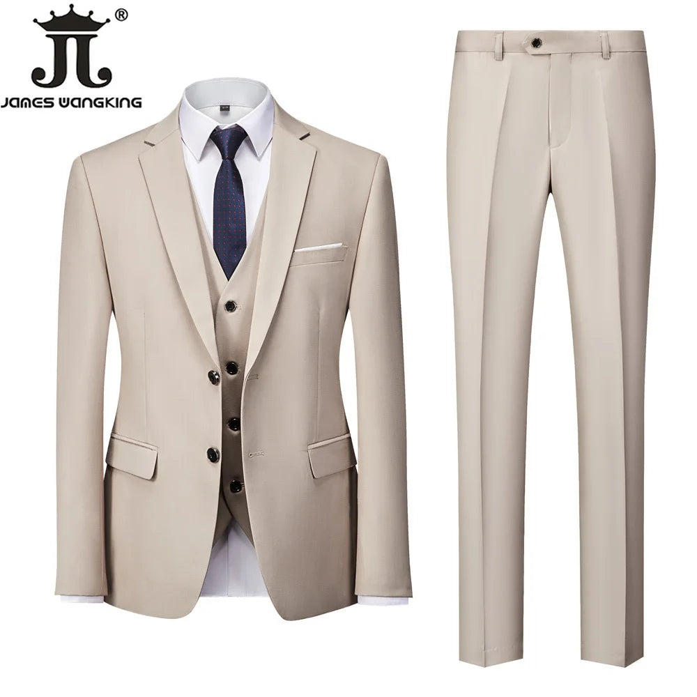 18 Color M-6XL ( Jacket + Vest + Pants ) Boutique Solid Color Men's Official Business Suit Bride's Wedding Dress Party Male Suit Good Vibrations