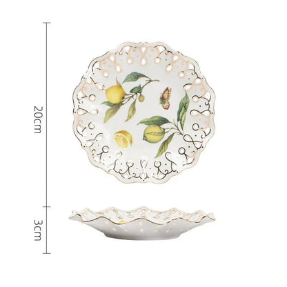 Europeanc Style Ceramic Dining Plate Elegant Lemon Pattern Dinner Steak Plate Coffee Cup Set Western Cuisine Dessert Plate Good Vibrations