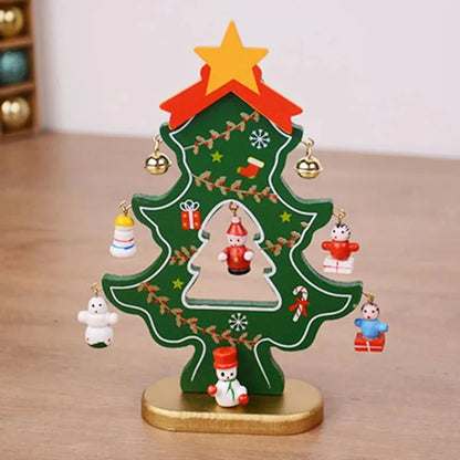 Handcrafted Wooden Christmas Tree Decoration-1pc 3D Tabletop Christmas Ornament with Hanging Accessories, Festive Decor Gift Good Vibrations