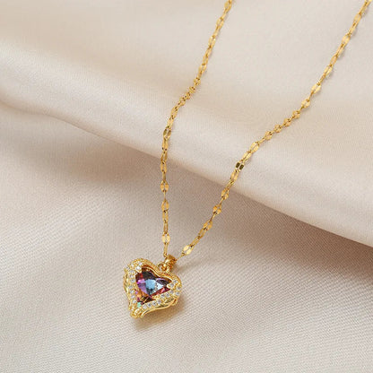 Top Luxury Colorful Crystal Ocean Heart Pendant Necklace For Women Trendy 316L Stainless Steel Jewelry Female Wedding Neck Chain Good Vibrations