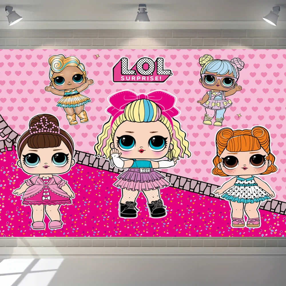Girl Surprise Theme Backdrop Cute Shiny Doll Birthday Party Decoration Pink Latex Balloon Disposable Tableware Plate Cake Topper Good Vibrations
