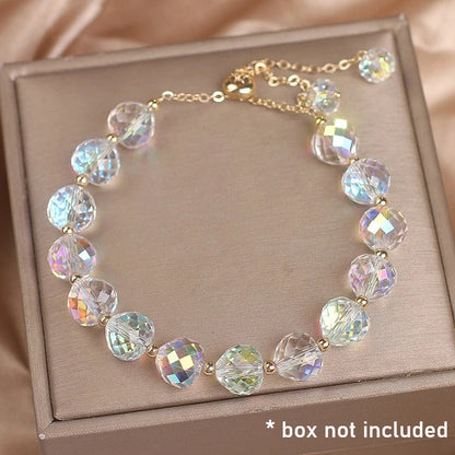 Crystal Woven Female Bracelet New Fashion Shiny Crystal Stone Beads Elasticity Rope Bracelets for Women Sweet Jewelry Good Vibrations