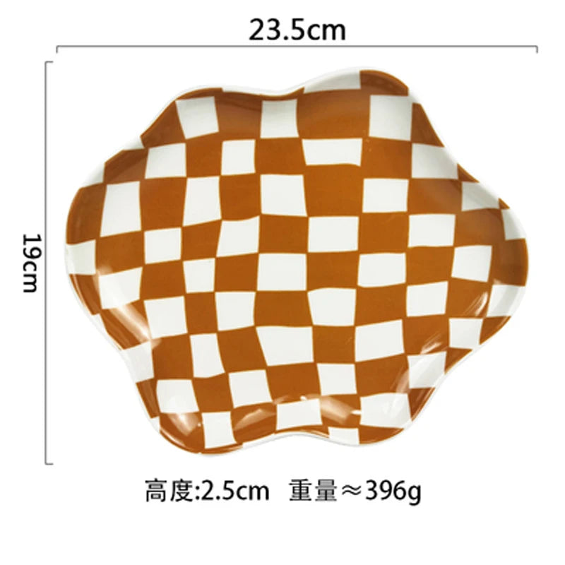 European Chessboard Ceramic Plate Black and White Checkered Irregular Tableware Dinner Plate Dinner Set Plates and Dishes Good Vibrations