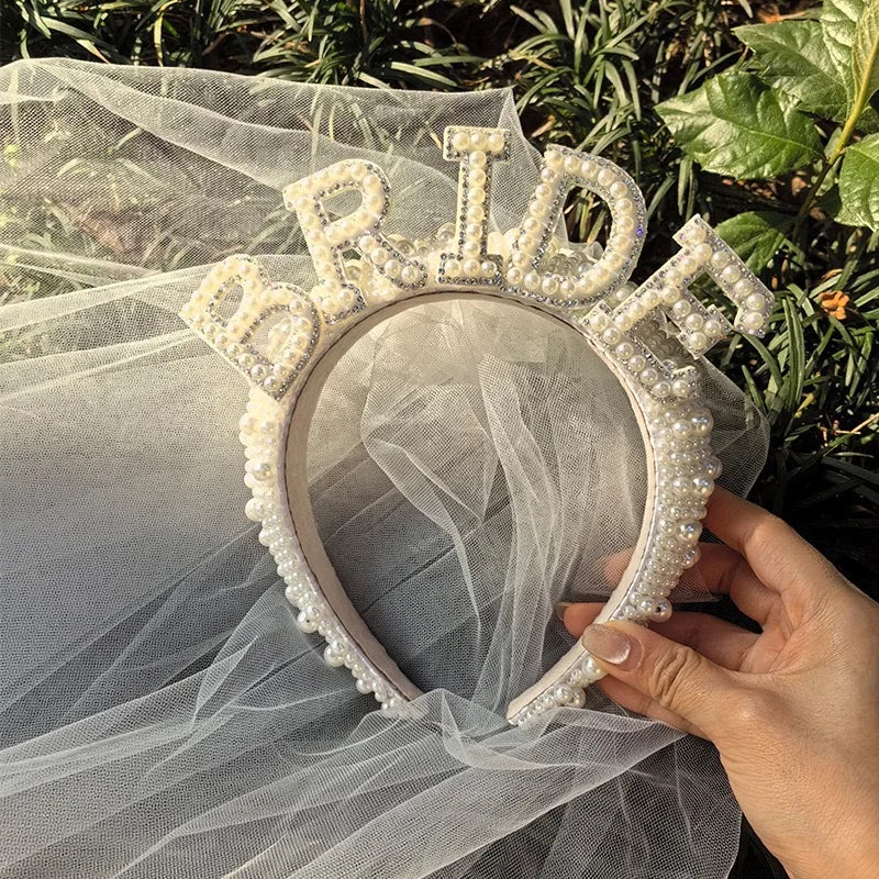 Bride to be Pearl crown Headband Bach Bachelorette hen Party Bridal Shower wedding engagement rehearsal dinner Decoration Gift Good Vibrations
