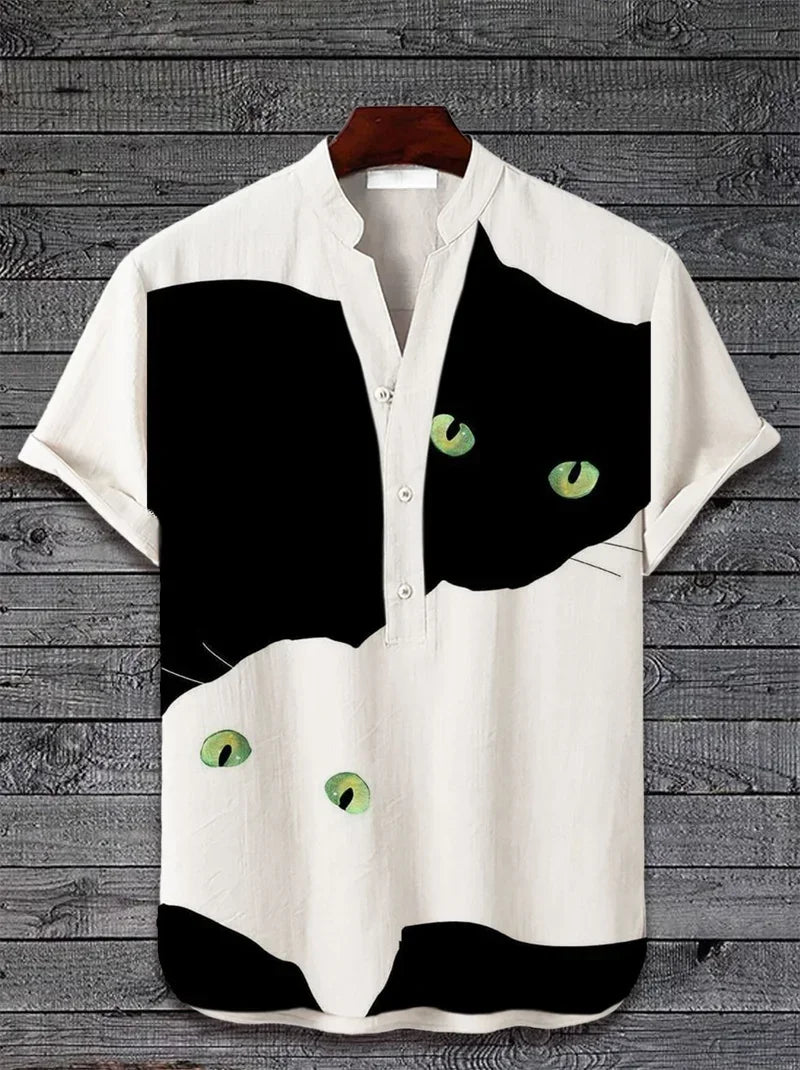 Henry Men's Casual Fashion Outdoor Seaside Men's Tops Shirt V-Neck Linen Shirt 2024 New Plus Size Good Vibrations