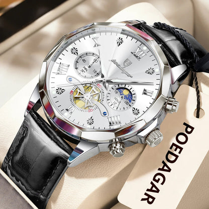POEDAGAR Military Luxury Men Wristwatch Quartz Waterproof Luminous Chronograph Leather Man Watch Sports Men's Watches Male Reloj Good Vibrations