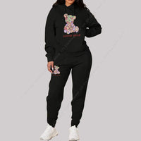 Women's Sets Hoodies Pants Outfits Suit 2025 New Sportswear Sweatsuit Bear Graphic Letter Print Aesthetic Trend Ladies Tracksuit Good Vibrations