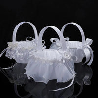 White Flower Girls Basket Simple Wedding Flower Basket  Bride Bridesmaid Hand Held Basket Wedding Ceremony Party Decorations Good Vibrations