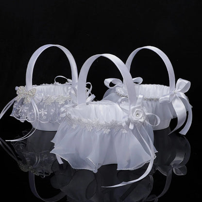 White Flower Girls Basket Simple Wedding Flower Basket  Bride Bridesmaid Hand Held Basket Wedding Ceremony Party Decorations Good Vibrations