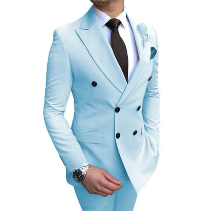 Groomsmen 2-Piece Suit Casual British Style Wedding Dress Shirt Slim Fit Suit for Men Good Vibrations