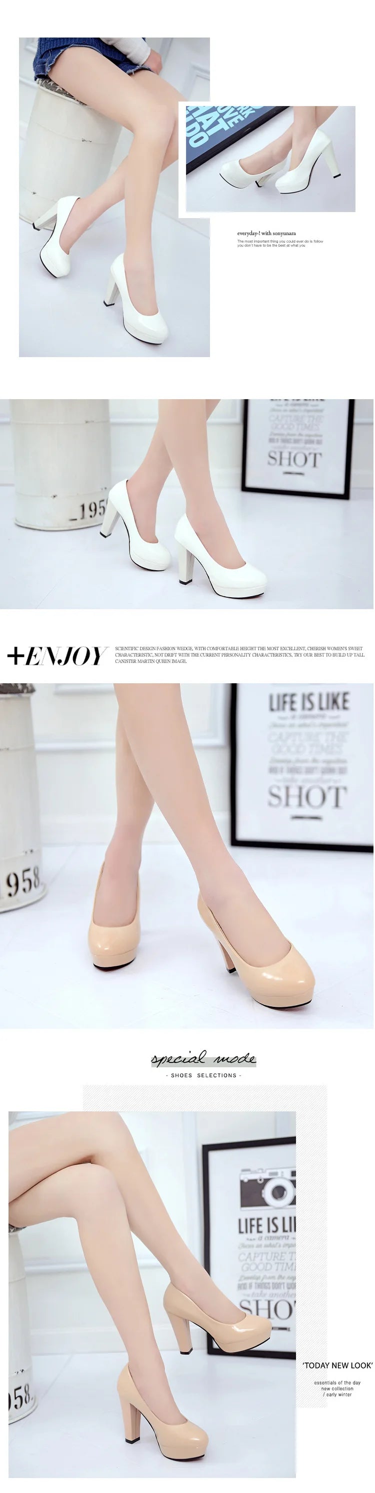 2025 High Heels Shoes Women White Wedding Shoes Thick 10 CM Heels Fashion Party Pumps Footwear Black Red Round Zapatos De Mujer Good Vibrations
