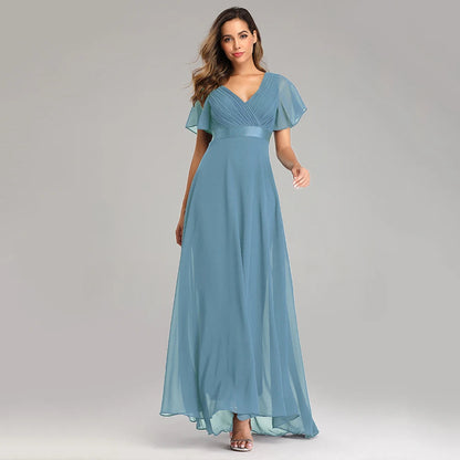Evening Dresses XUCTHHC Elegant V-Neck Ruffles Chiffon Formal Evening Gown  Robe Vestidos De Fiesta Dress for Wedding Party Good Vibrations