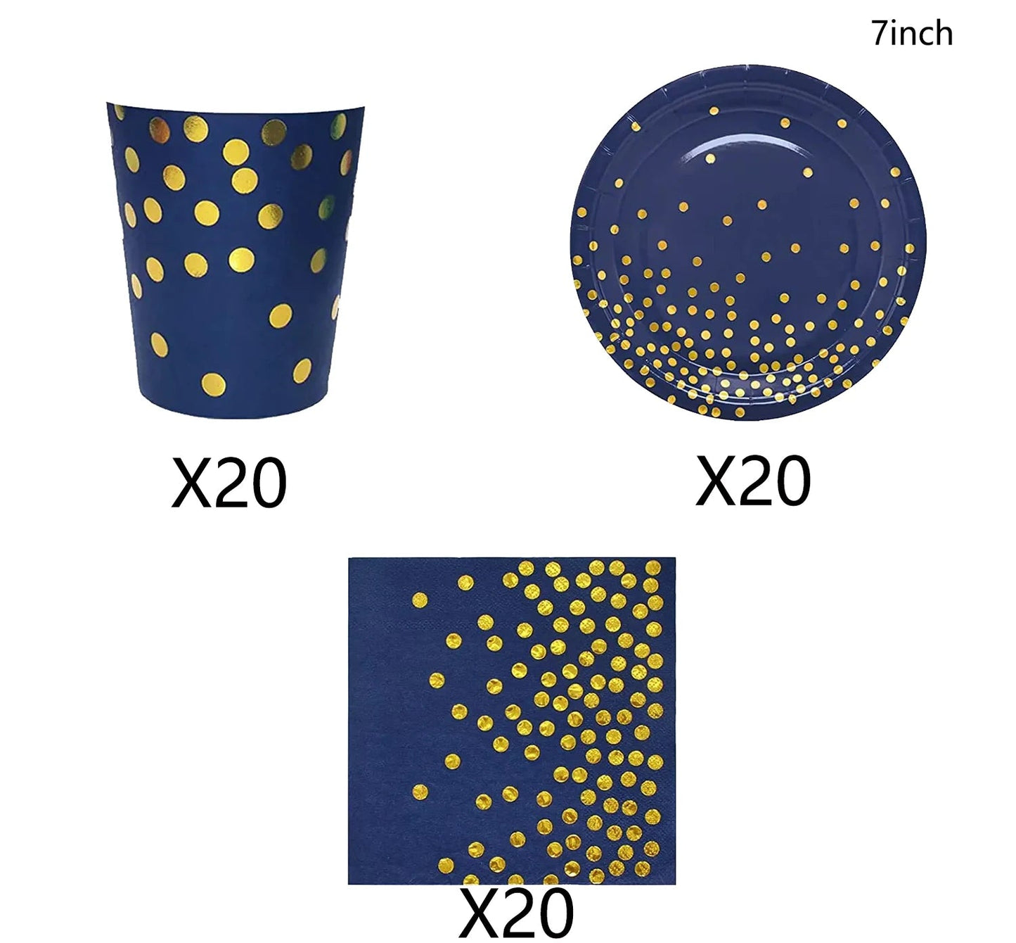 Navy Blue Gold Party Decorations Blue and Gold Disposable Tableware Set Paper Plates Cups Napkin Tablecloth Wedding Anniversary Good Vibrations