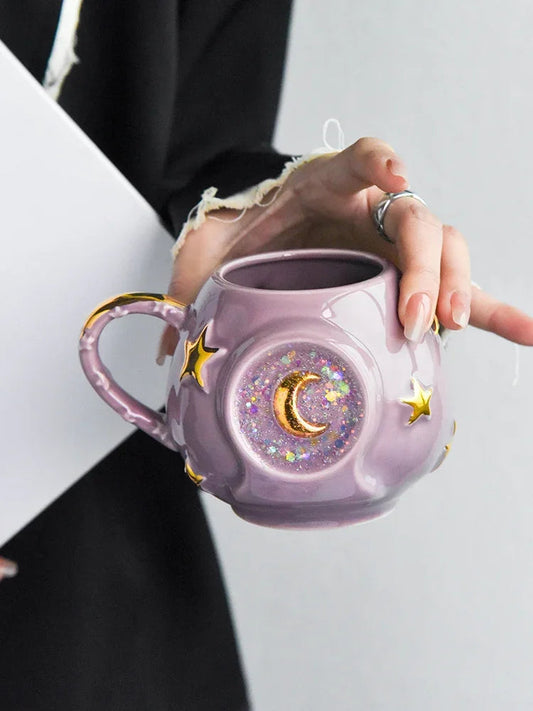 Ceramic Starry Sky Cup Sparkling Cup with High Appearance, Colorful Stars, Creative Birthday Gift, Mug with Hand Gift, Water Cup Good Vibrations Adult Super Store