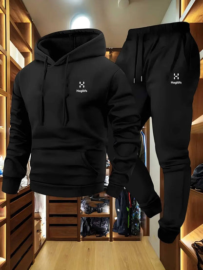 Men'S Autumn and Winter Pattern Casual Two-Piece Set Hoodie Sweatshirt Long Pants Suit with Pockets Regular Fit Outdoor Sports Good Vibrations