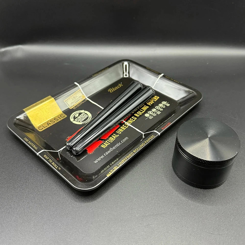 Manual 5cm Crusher Metal Grass Grinder TinPlate 18x12.5cm Rolling Tray Smell Proof Storage Tube Tobacco Herbal Set Cigar Tool Good Vibrations Adult Super Store