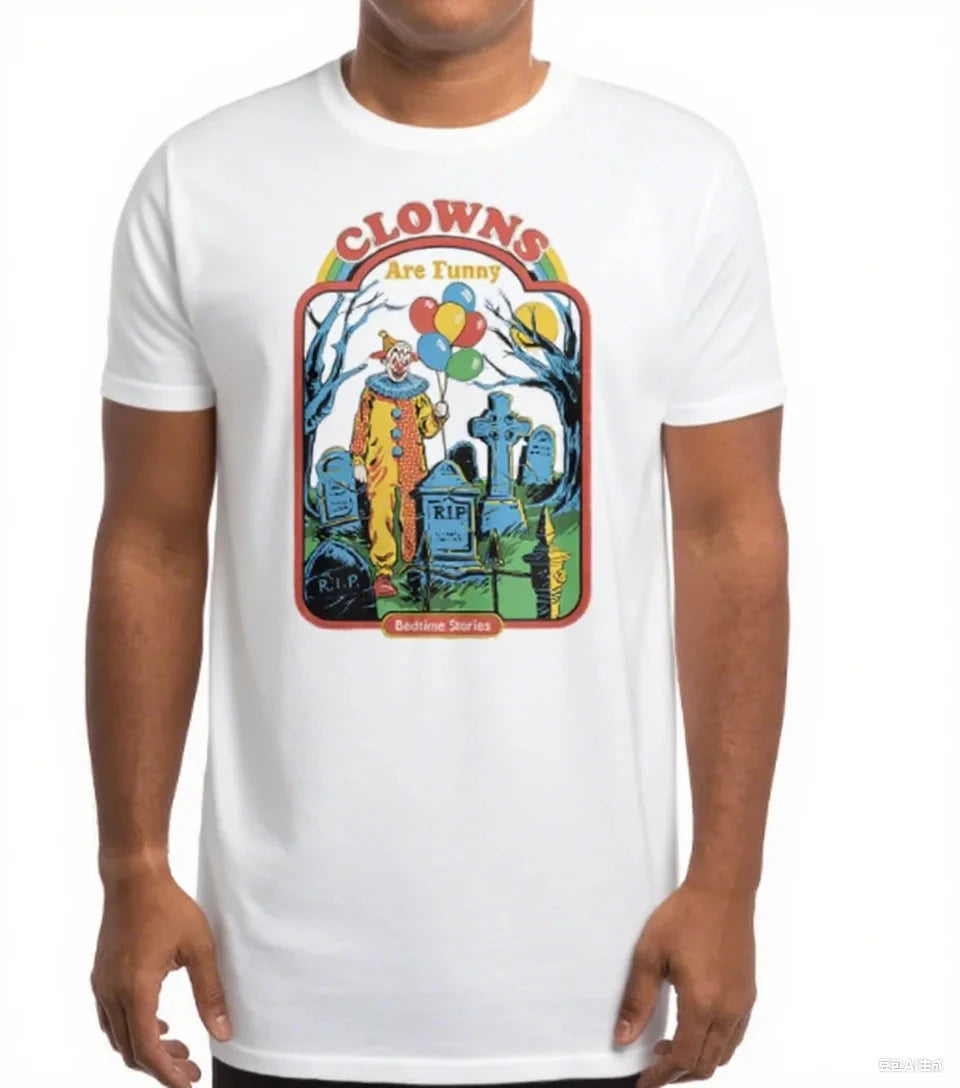 Creepy Graveyard Cotton Crew Neck T-Shirt Boasting A Vivid Depiction Graveyard with Balloons Good Vibrations