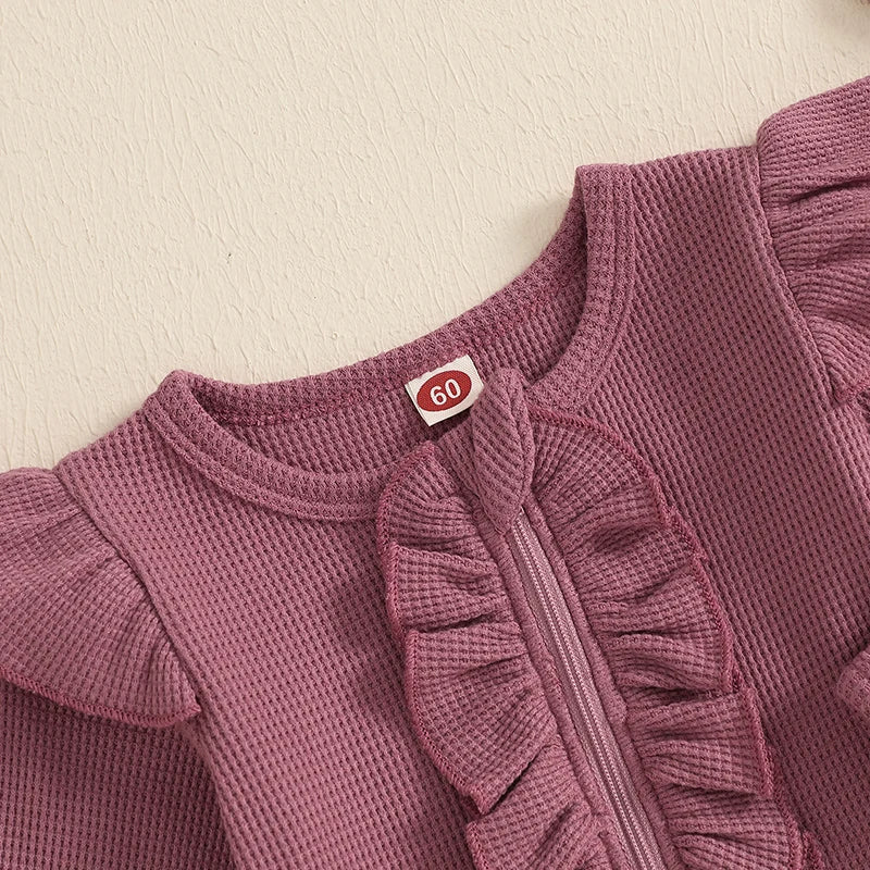 Spring Autumn Baby Toddler Girls Jumpsuit Infant Newborn Baby Girls Long Sleeve Crew Neck Ruffles Footies Rompers Baby Clothes Good Vibrations