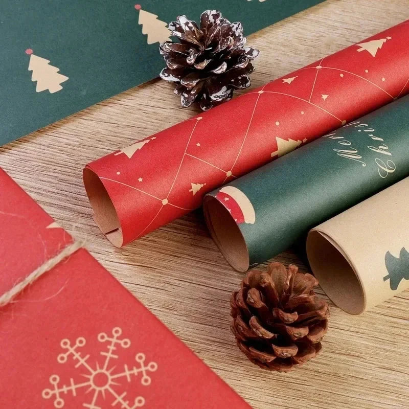 24/1Rolls Christmas Xmas Tree Santa Claus Snowflake Wrapping Paper DIY Craft Gifts Packaging Paper Party Home Decoration Good Vibrations