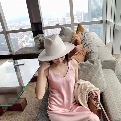 Hat Women Hat LuxuryHats for Men Women Fashion Formal Wedding Decorate Camel Panama Cap Jazz Flat Brim Top Fedora Hat Gorras Good Vibrations