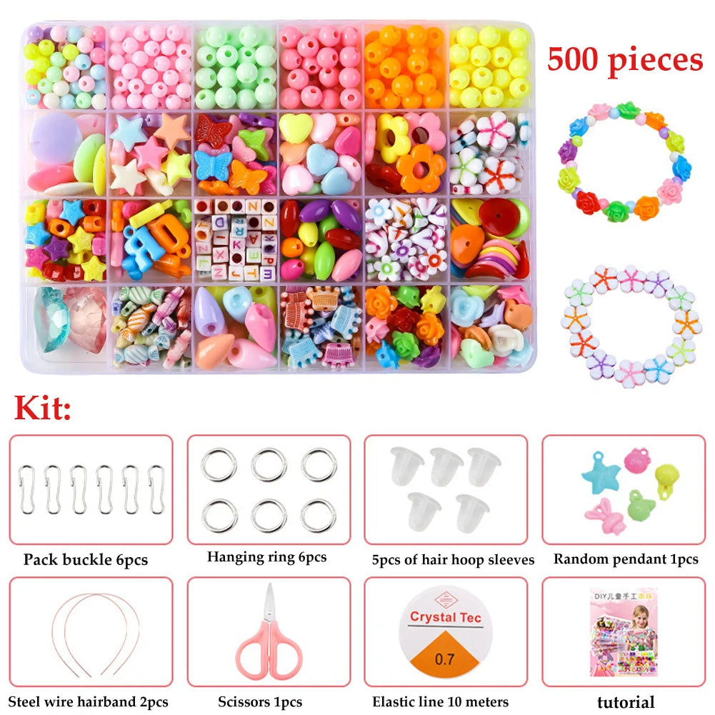 500pcs DIY Handmade Beaded Children's Toy Creative Loose Spacer Beads Crafts Making Bracelet Necklace Jewelry Kit Girl Toy Gift Good Vibrations