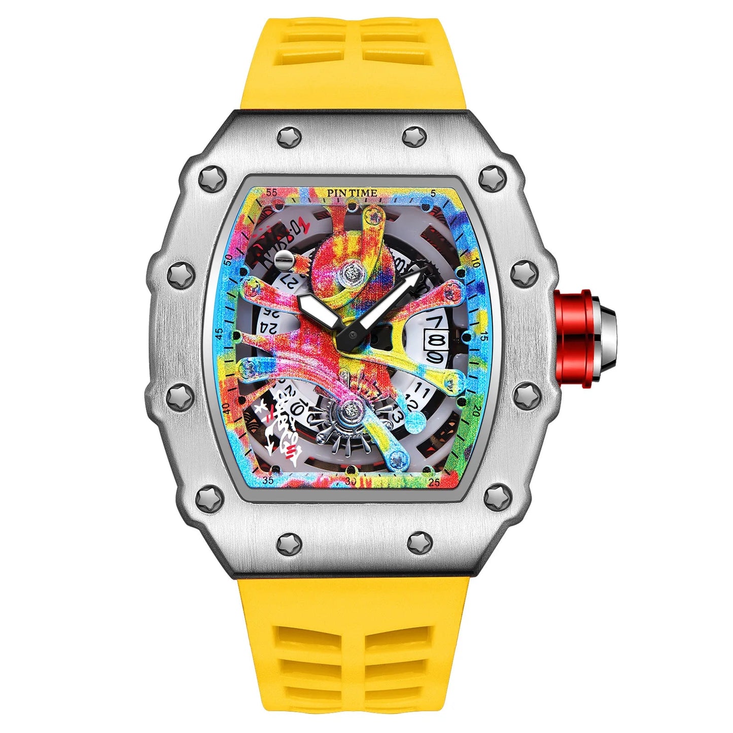 Fashion Mechanical Man Watches Classic Colorful RM Desgin Automatic Visable Wristwatch Causal Men Watch Rubber Strap Belt Good Vibrations