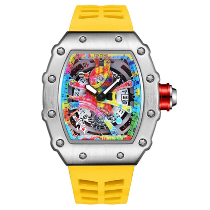 Fashion Mechanical Man Watches Classic Colorful RM Desgin Automatic Visable Wristwatch Causal Men Watch Rubber Strap Belt Good Vibrations