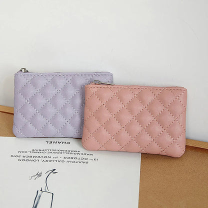 Women Small Coin Purse PU Leather Zipper Wallets Pouch Plaid Print Change Purses Business Card Holder Ladies Mini Coin Bag Good Vibrations