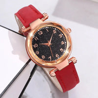 6PCS/Set Red Women's Watch With Minimalist Elements Dial Quartz Watch Latex Strap Cherry Elements Jewelry Set Girl's Gift Good Vibrations Adult Super Store