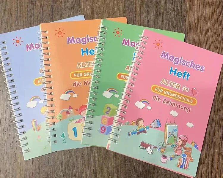 4 Books Montessori SANK English Magic Copybook Reusable Writing Practice 3D Calligraphy Book Wipe-free Education Books Good Vibrations
