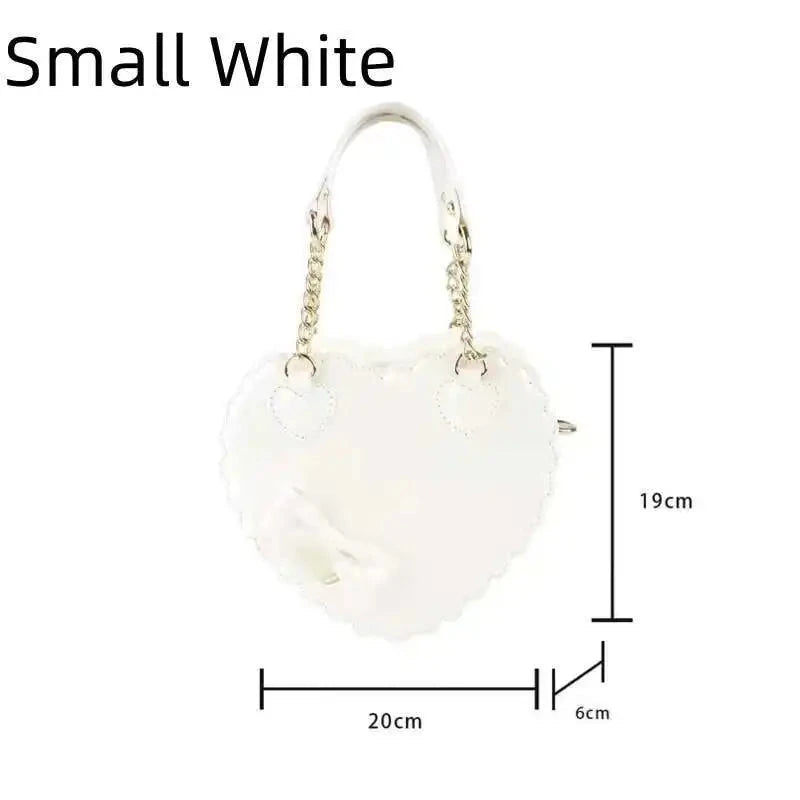 PU Heart Lolita Handbags Girls Bowknots Decor Japanese Shoulder Bags Two Sized Kawaii Shell Purses Cute Pink Messenger Bag Gifts Good Vibrations