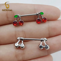 2pcs 14G Titanium Barbell Sweet Cute Cherry Shaped Zircon Breast Ring For Women Body Piercing Sexy Nipple Ring Jewelry Ornament Good Vibrations Adult Super Store