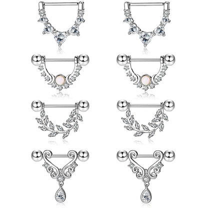 4 pairs of 14G women's nipple rings 316L stainless steel heart-shaped teardrop Moon Star opal leaf CZ barbell nipple rings Good Vibrations