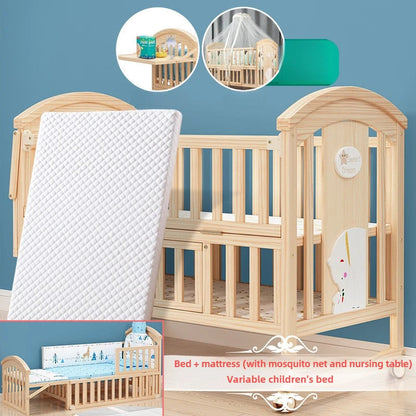 Comfortable Baby Bed,Solid Wood,Movable,with Diaper Changing Table and Mosquito Net,Multifunctional Baby Bed, Adjustable Height Good Vibrations