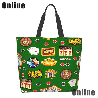 I Love Bingo Game Funny Handbags Shoulder Bags Casual Shopping Girls Tote Bag for Women Folding Reusable Shopping Bags Good Vibrations