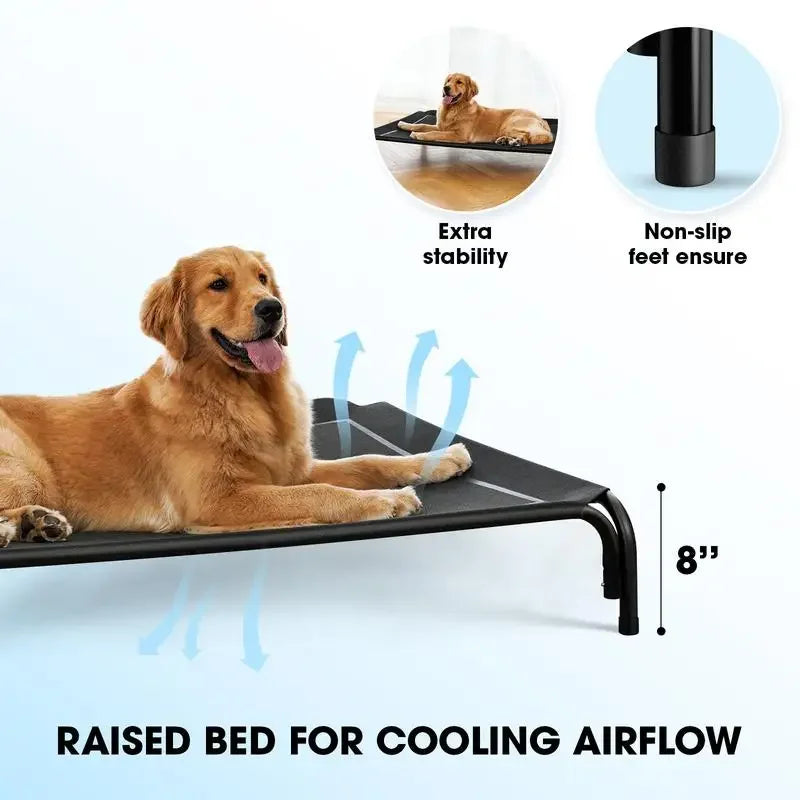 Elevated Dog Bed for Large Dogs Cooling Pet Cot Breathable Mesh Durable Frame Easy Clean Raised Pet Bed Indoor Outdoor Home Good Vibrations