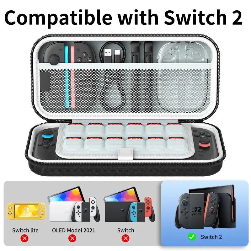 Comptible for Switch 2 Portable Lightweight and Large Capacity Waterproof Carrying Case Protected for Console Accessory Good Vibrations