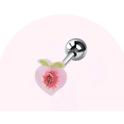5Pcs Fruit Tongue Stud Piercing Jewelry 316L Stainless Steel Candy Color Sweet Tongue Ring Tongue Decoration Wholesale Good Vibrations